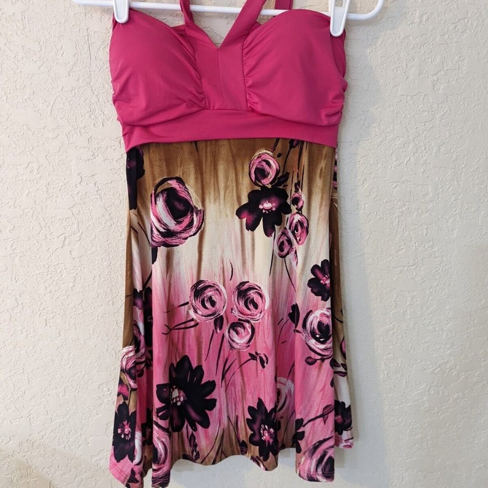 Vintage Josie B. Pink Floral Padded Halter Dress, Size S, Y2K, 00's